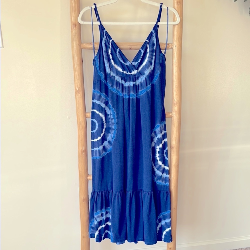 Michael Kors Royal Blue Tie-Dye Cotton V Neck Strappy Midi Dress L